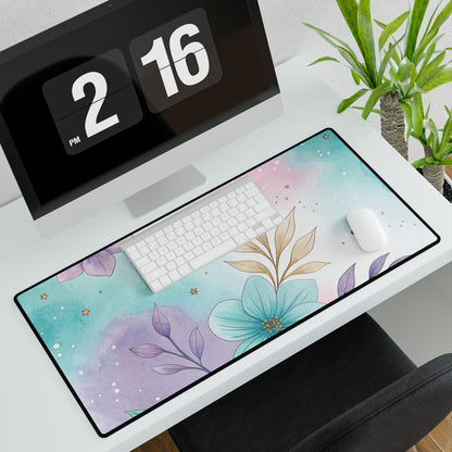 Pastel Floral Desk Mat — Purple & Teal Watercolor Mouse Pad