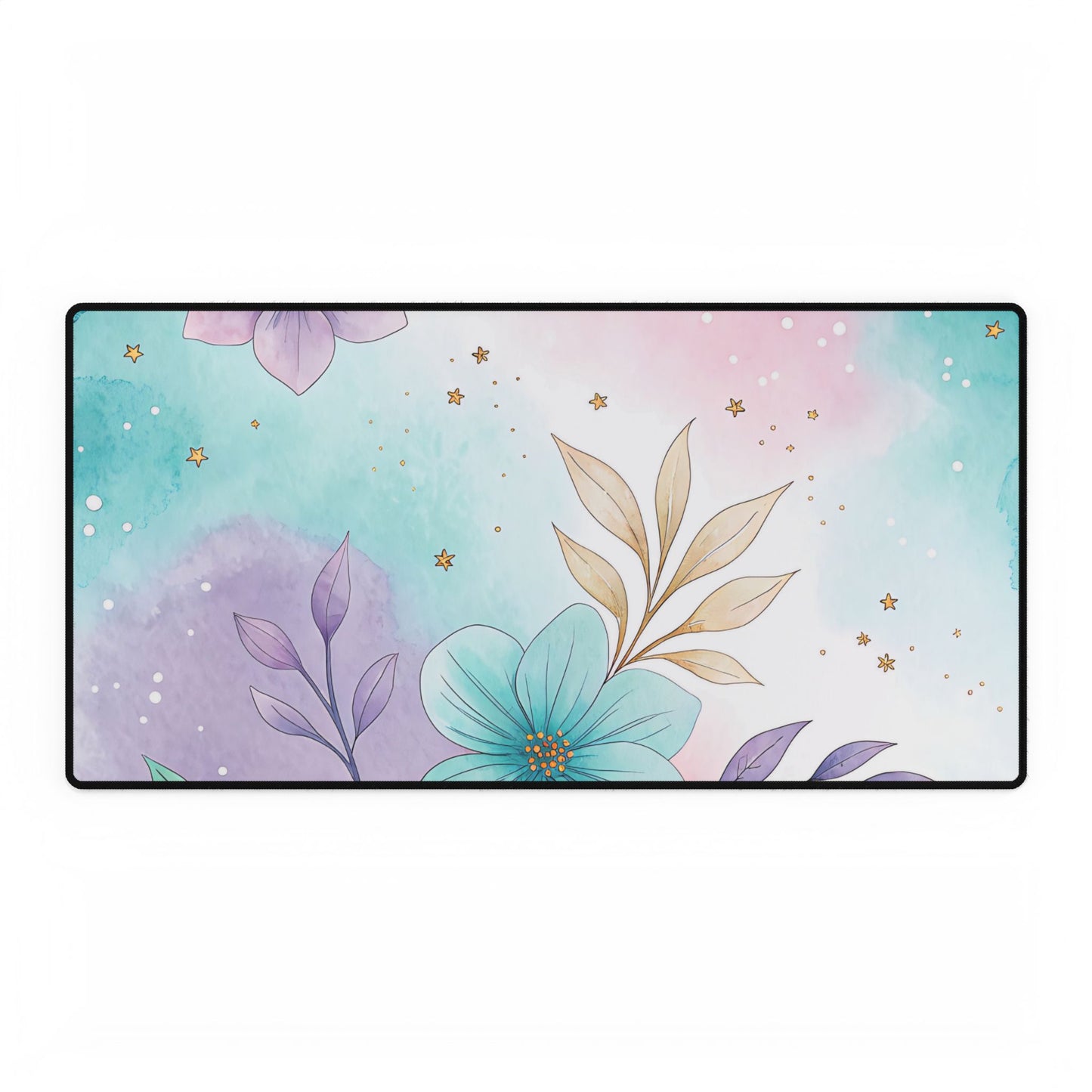 Pastel Floral Desk Mat — Purple & Teal Watercolor Mouse Pad