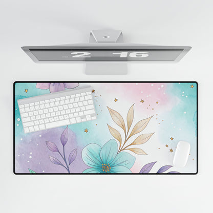 Pastel Floral Desk Mat — Purple & Teal Watercolor Mouse Pad